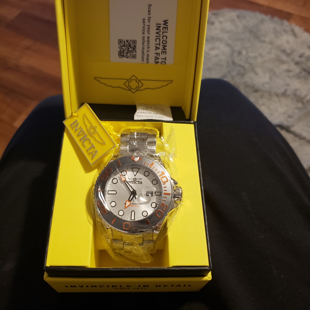 Invicta Silver Watch with Orange Details